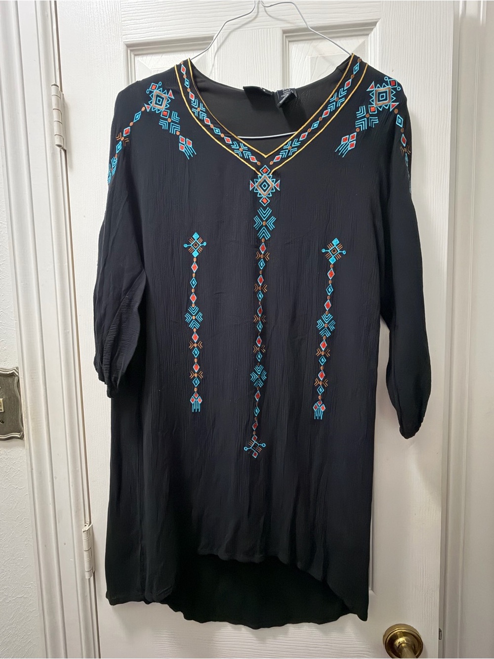 Wrangler Black dress with Turquoise and Orange Embroidery